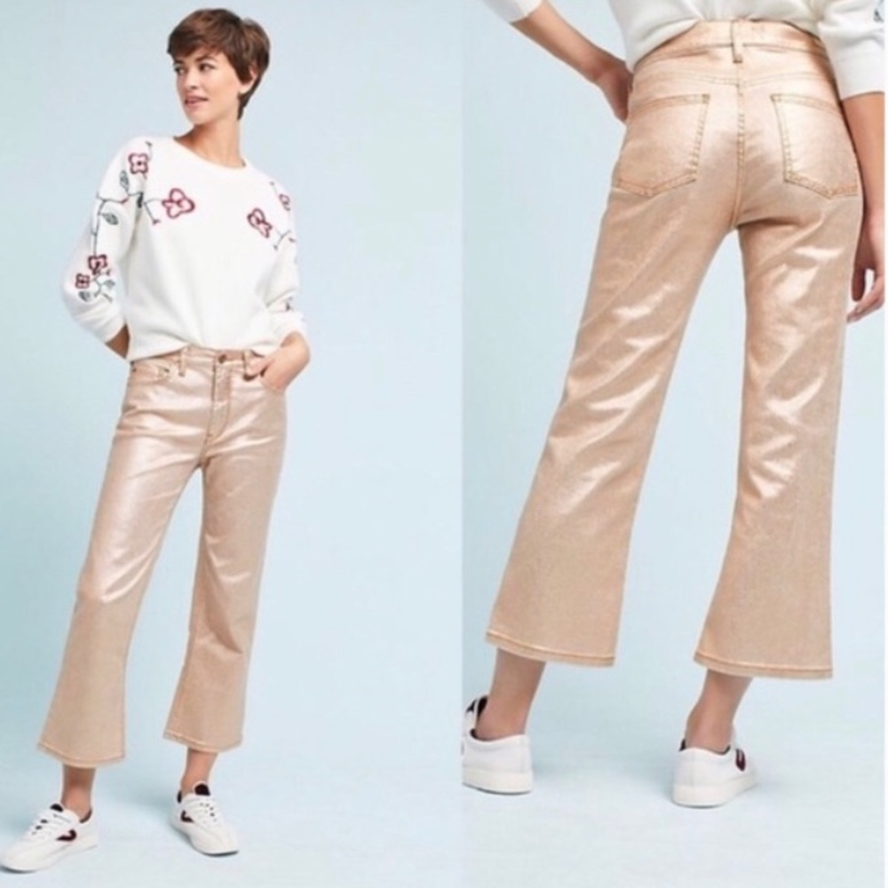 Anthropologie Metallic Flare Jeans in Gold